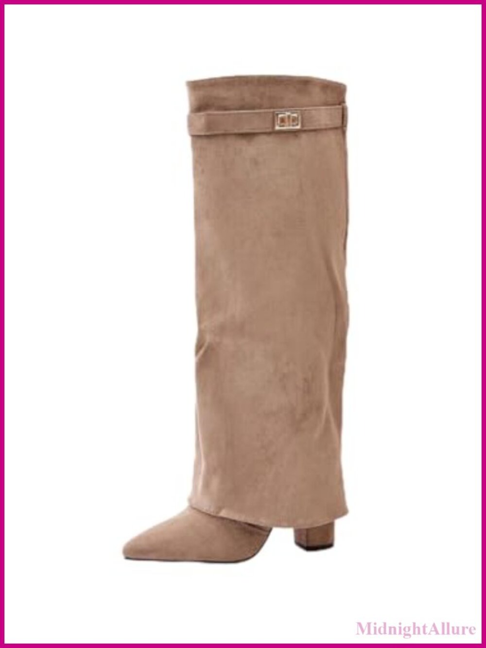 Women's Knee High Boots Chunky Heel Fold Over Pointed Toe PU Leather